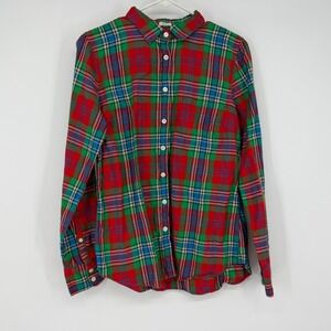 J Crew Mens‎ Plaid Flannel Shirt Long Sleeve Button Down Red Green Blue Size M